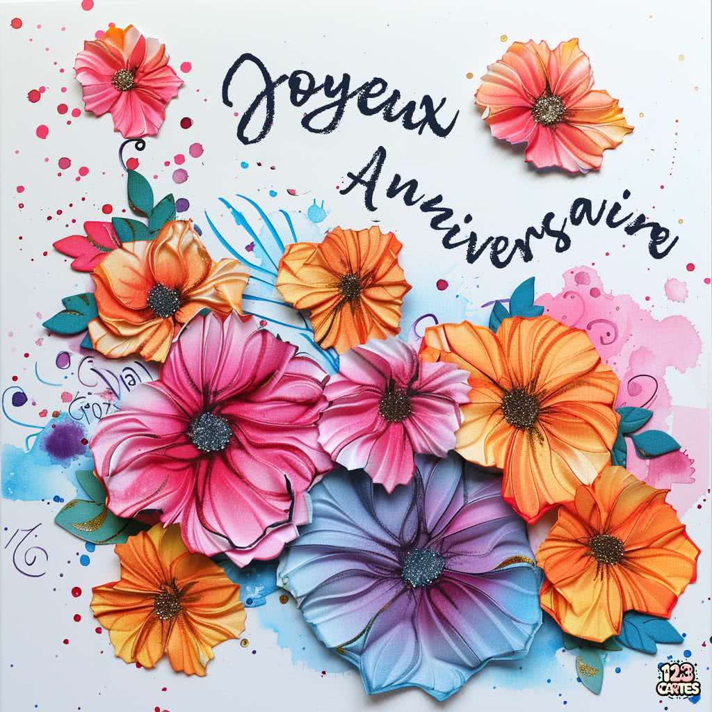 Fleurs dans la Clairière Azur carte joyeux anniversaire