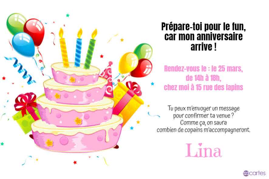 gâteau d'anniversaire rose - invitation anniversaire