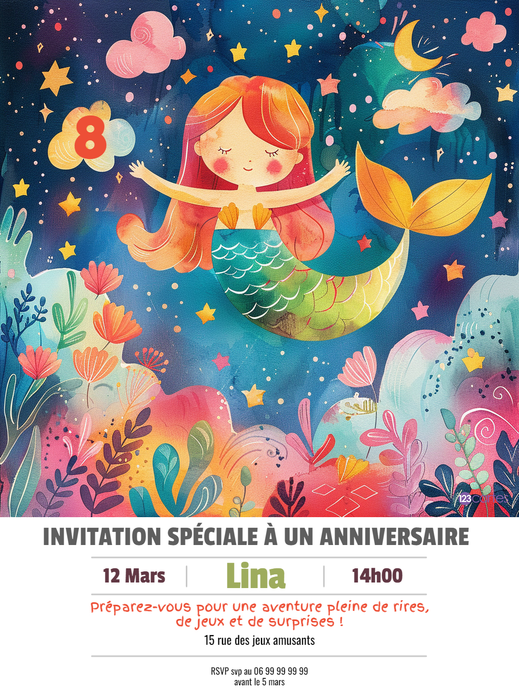 La légende de la Sirène et de la Lune invitation anniversaire