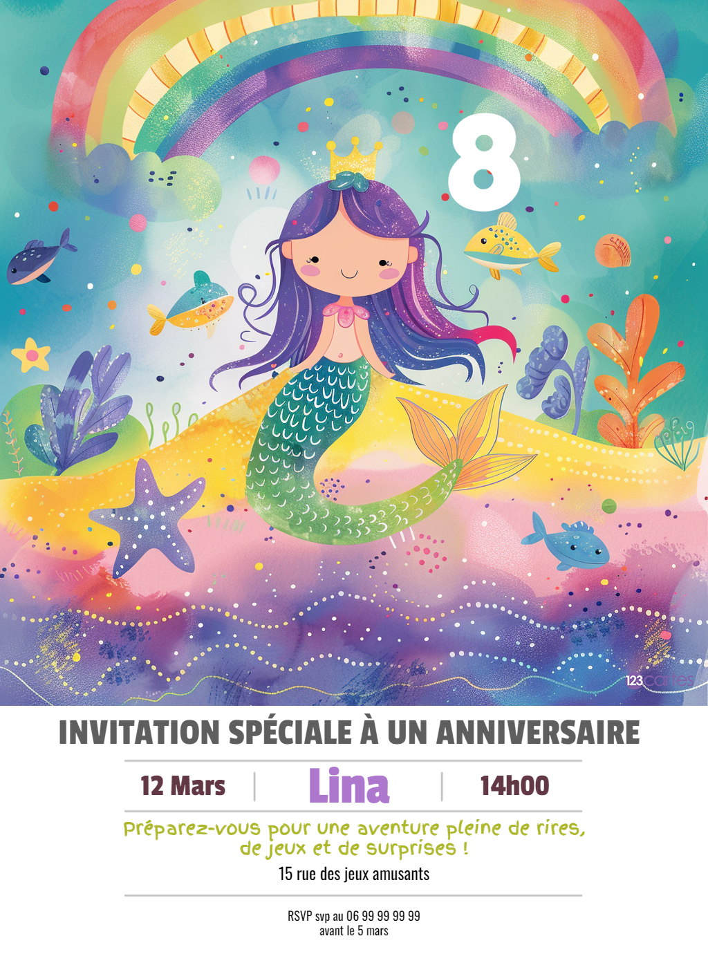 La Magie de la Sirène et de l'Arc-en-Ciel invitation anniversaire