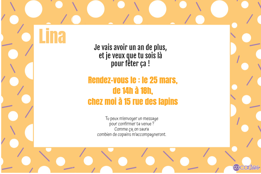 motif rond sur fond orange invitation anniversaire