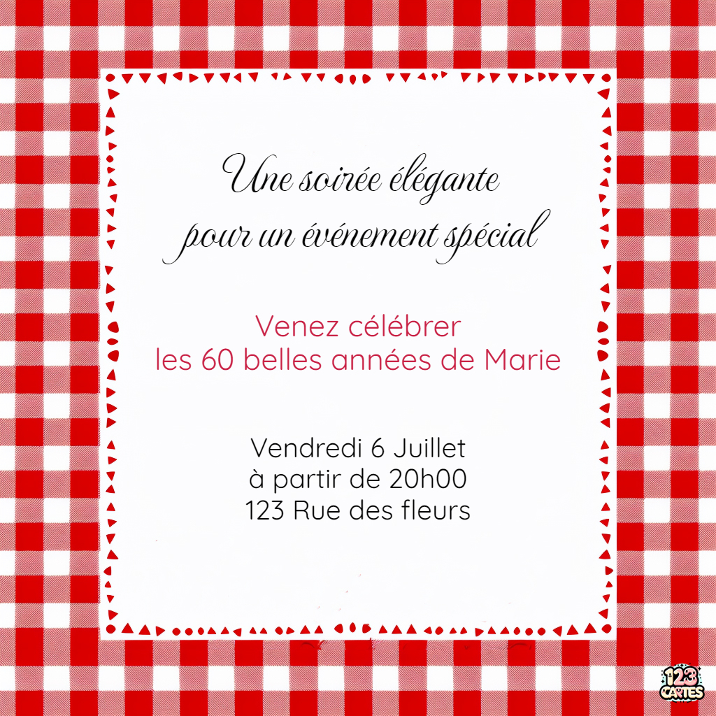 Nappe Vichy rouge invitation anniversaire