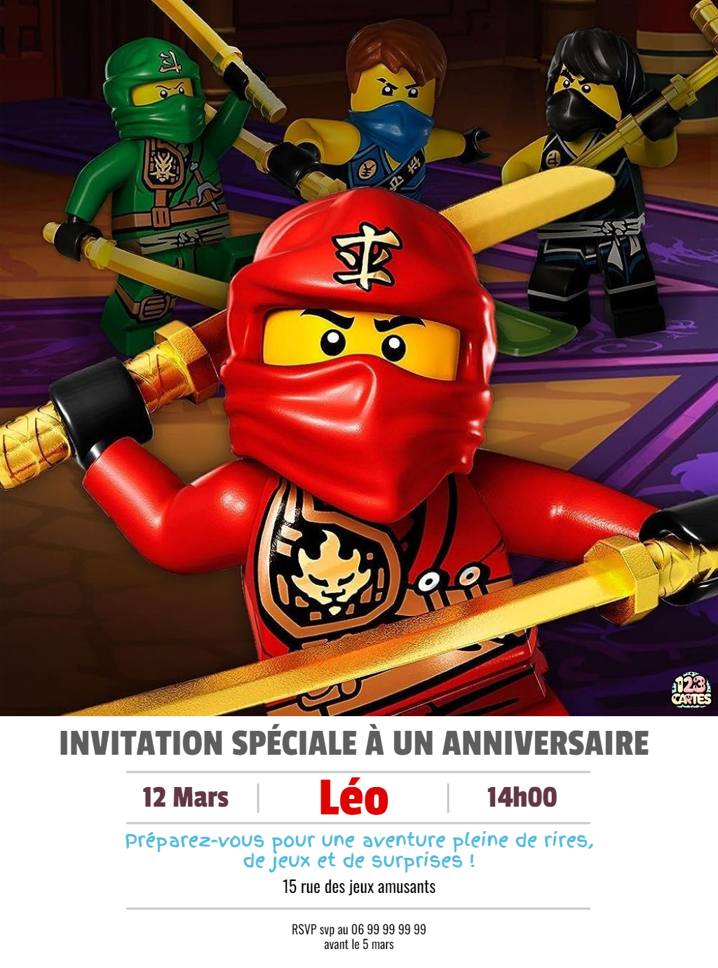 ninjago Kai invitation anniversaire