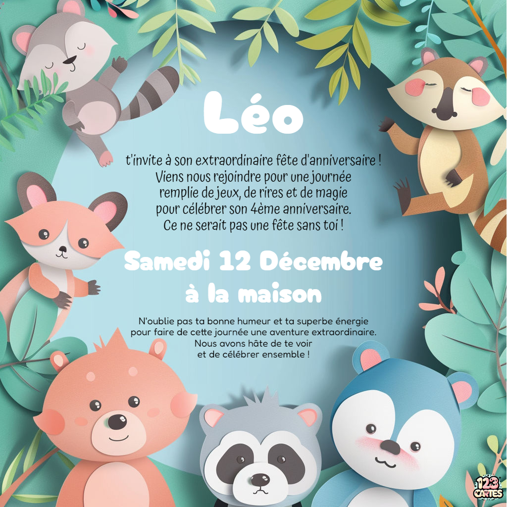 Nos amis des bois invitation anniversaire