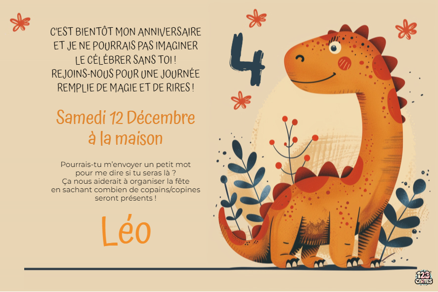 Les petites aventures de rex le dinosaure invitation anniversaire