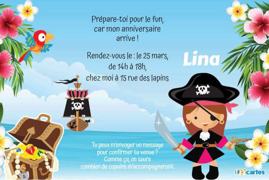 pirate fille invitation anniversaire