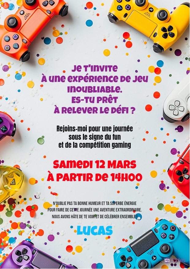 Prêt, Manettes, Partez invitation anniversaire jeux vidéos