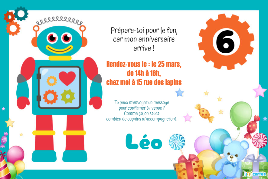 robot mignon invitation anniversaire