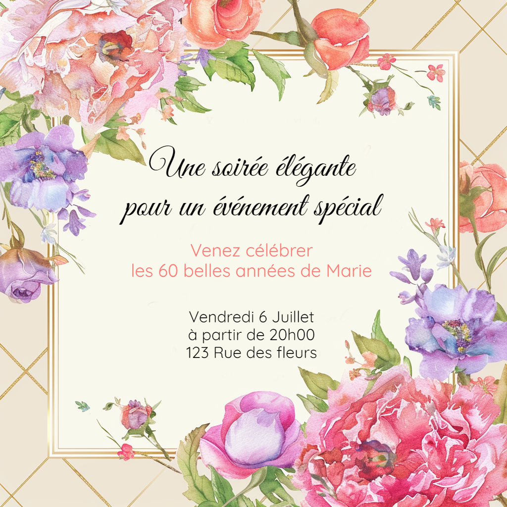 toile du souvenir, bouquets d'éternité invitation anniversaire 60 ans