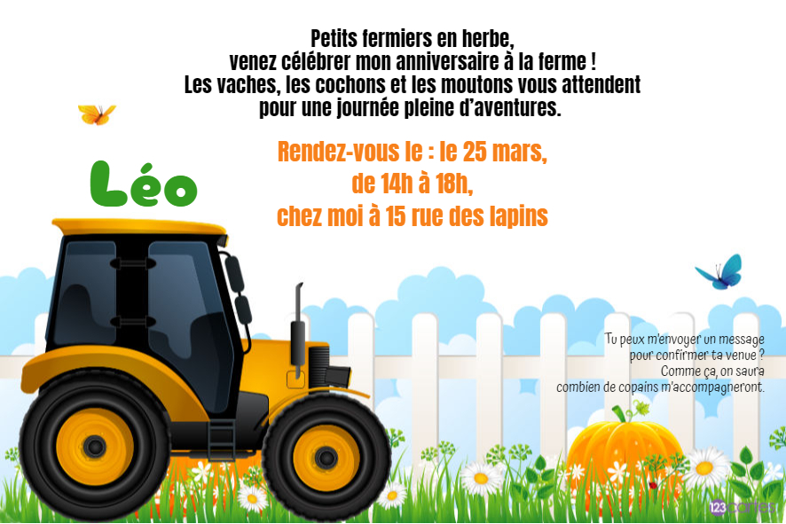 tracteur ferme invitation anniversaire