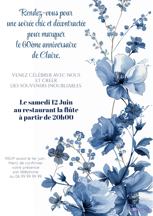 Belles fleurs bleues invitation anniversaire