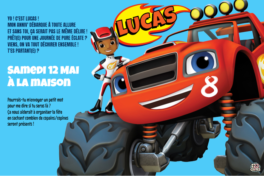 Blaze et les monster machines invitation anniversaire