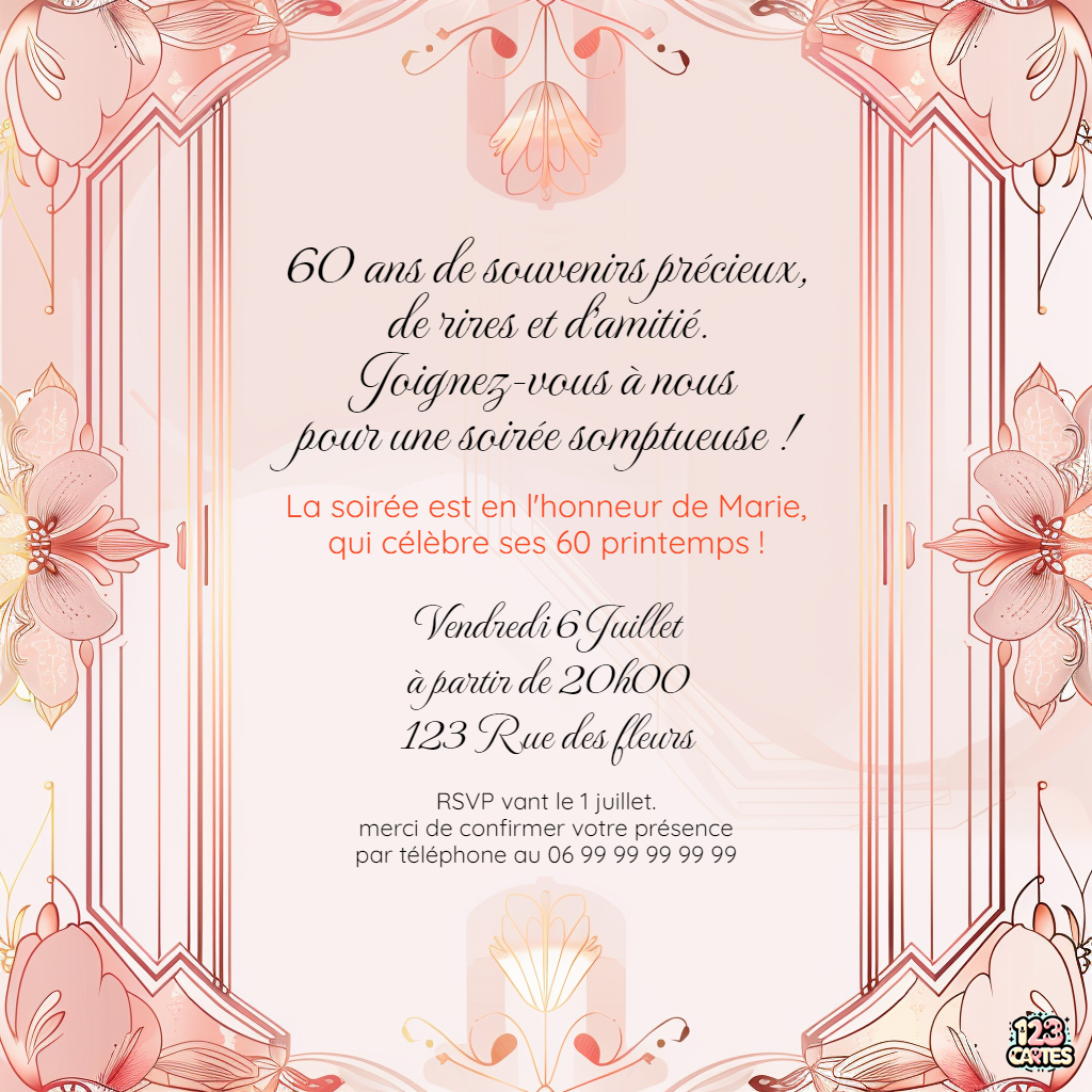 Cadre élégant rose fleuri invitation anniversaire