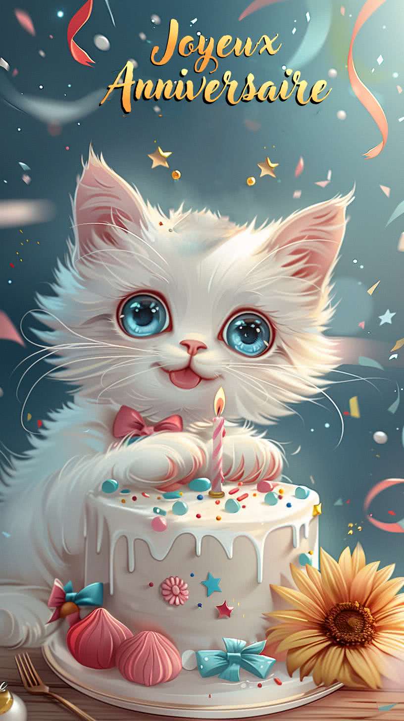 Mignon chaton blanc joyeux anniversaire smartphone