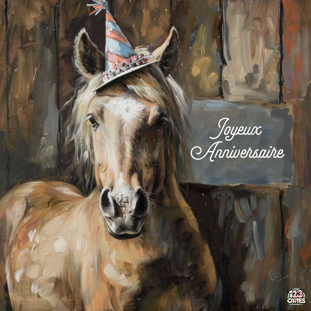 Cheval en fête carte joyeux anniversaire