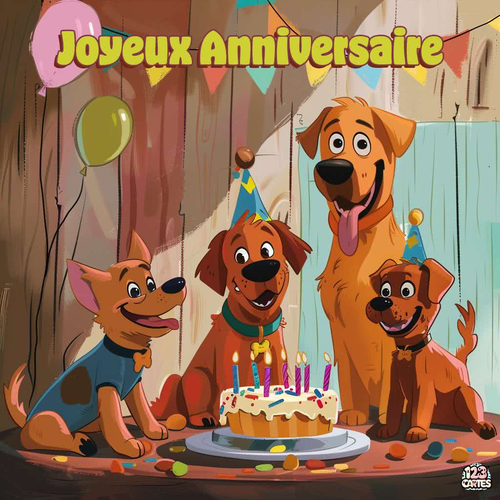 Les chiens gourmands carte joyeux anniversaire