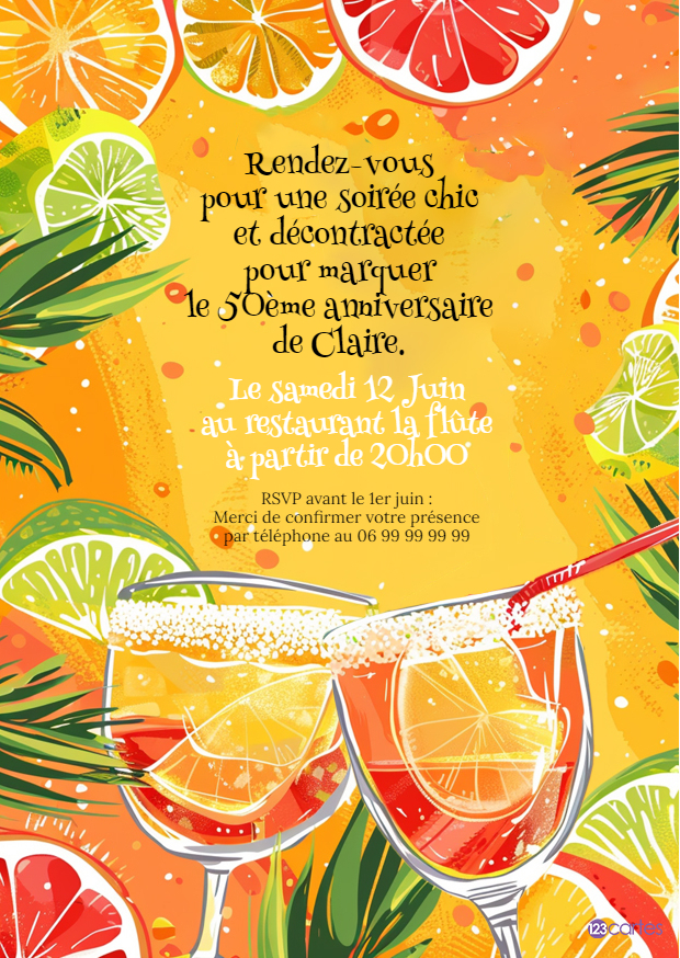 Cocktails margaritas en folie invitation