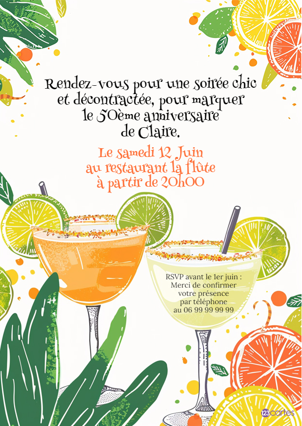 Cocktails margaritas vibrants invitation