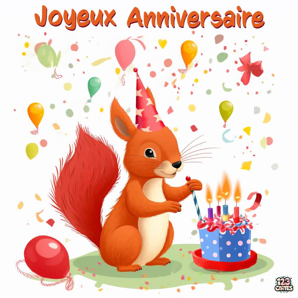 Écureuil en fête carte joyeux anniversaire