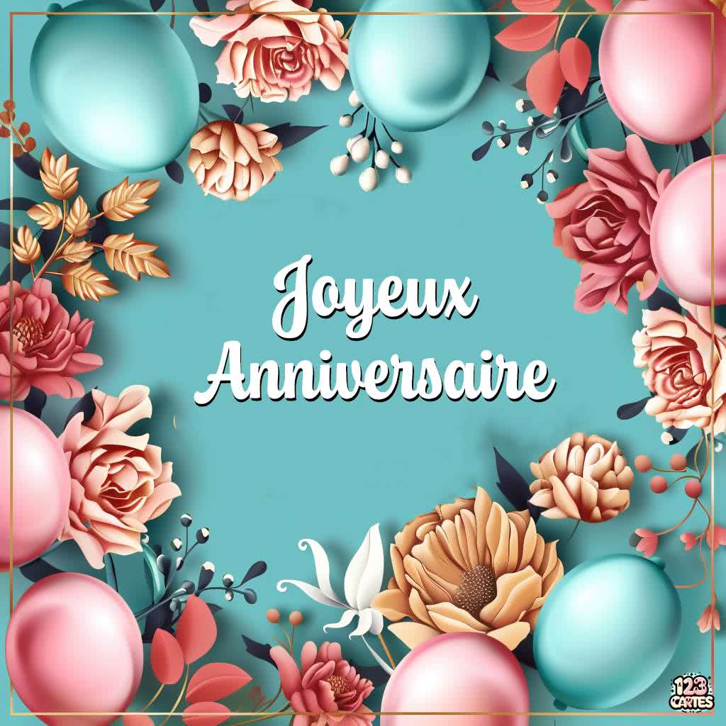 Féerie Florale et Balloons Colorés carte joyeux anniversaire