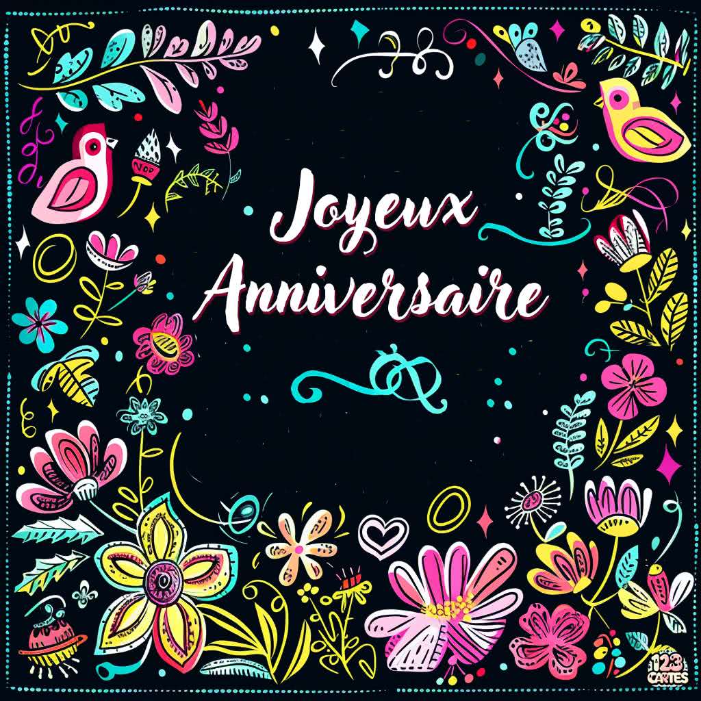 Félicitations en Fleurs carte joyeux anniversaire