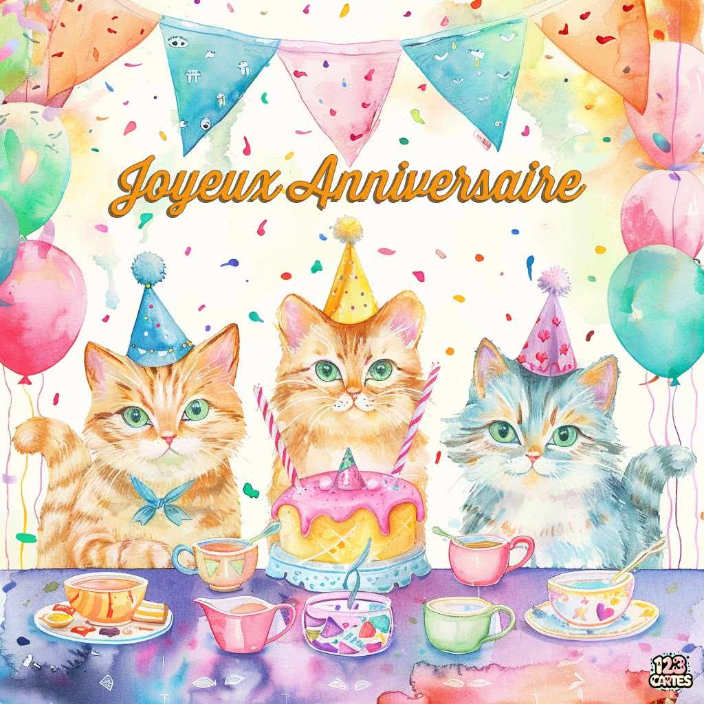 Fête entre chats carte joyeux anniversaire