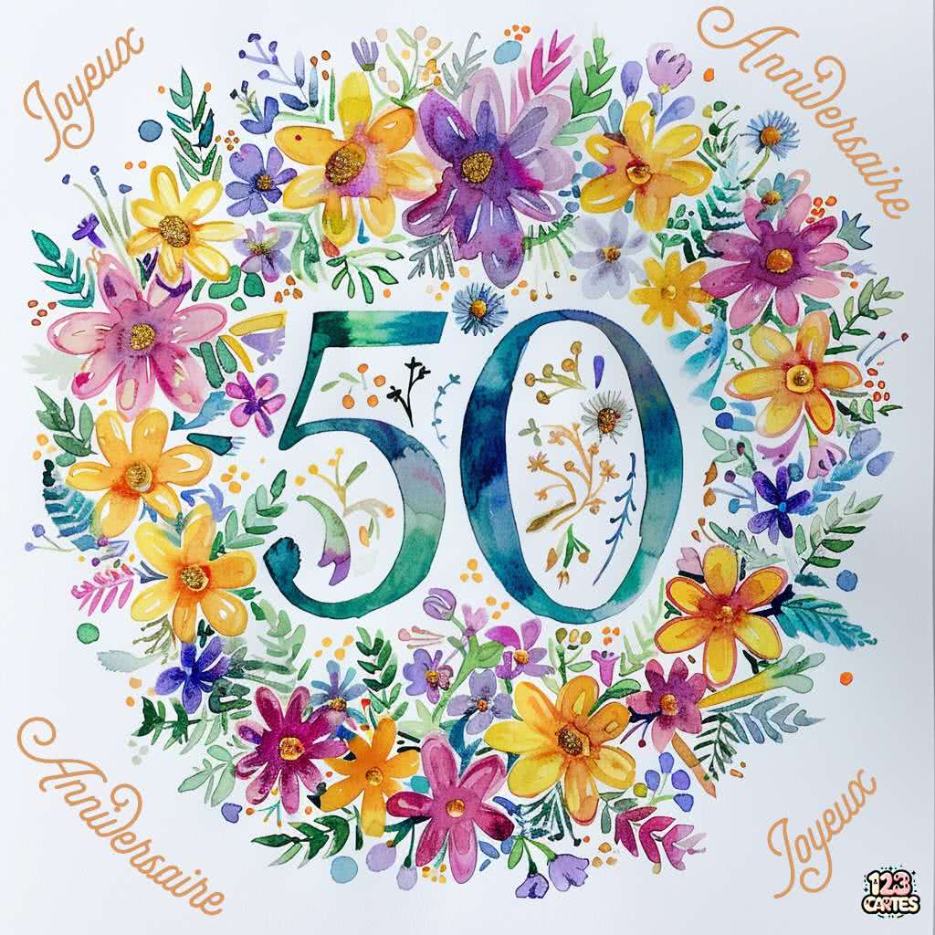 Fleurs 50 ans carte joyeux anniversaire