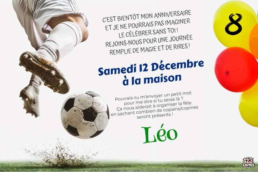 Invitation anniversaire foot - attaque rapide