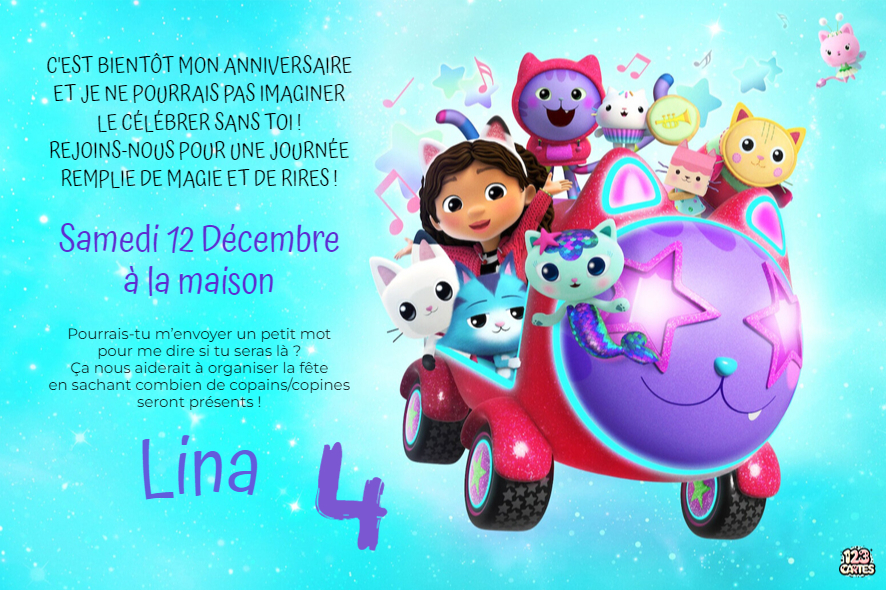 Gabby et la Maison magique invitation anniversaire