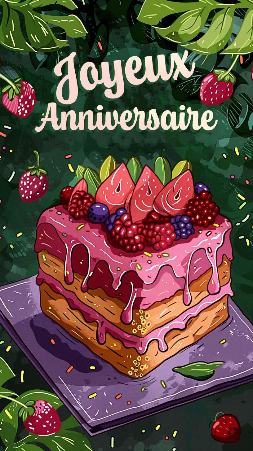 Gâteau aux fruits des bois joyeux anniversaire