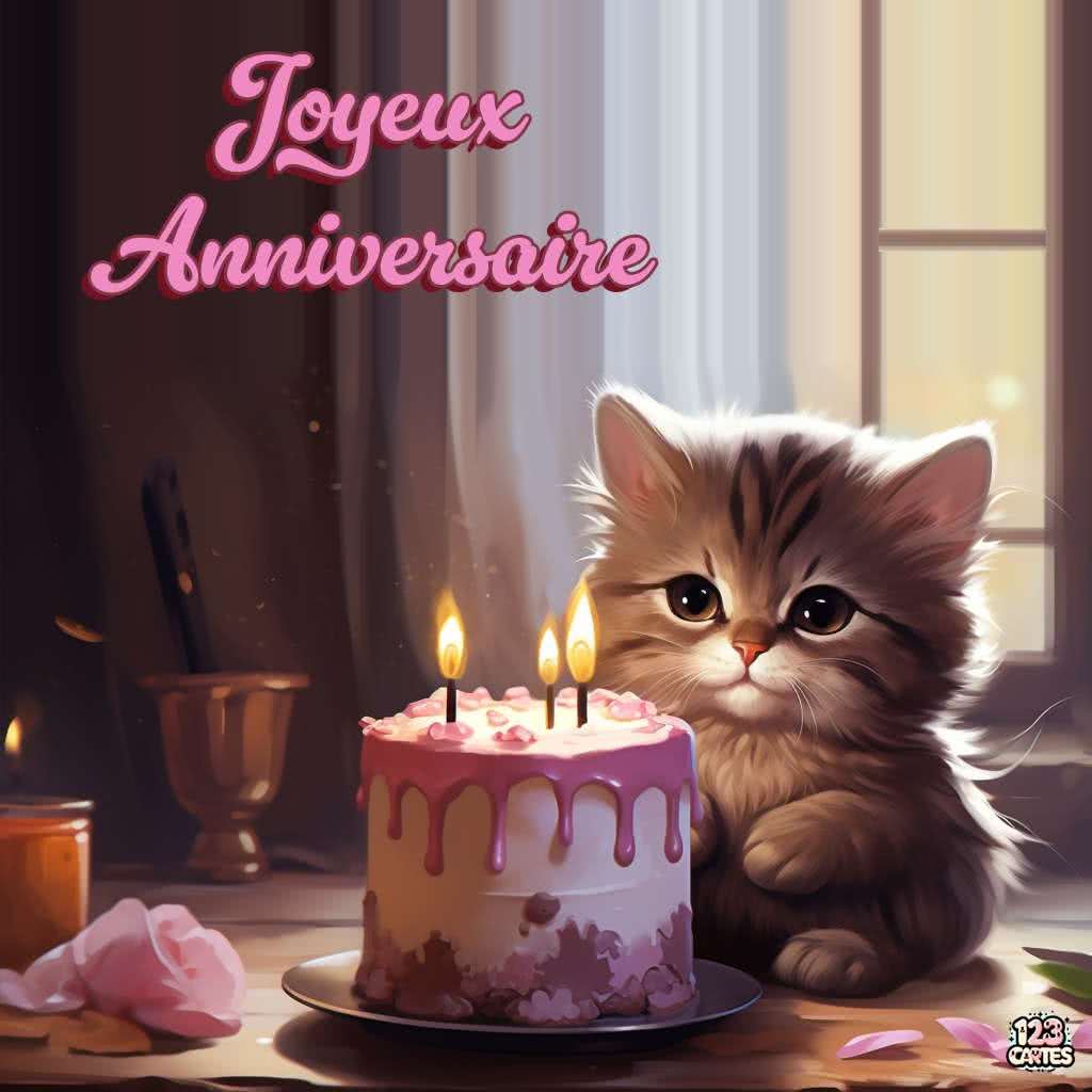 Gâteau surprise du chaton carte joyeux anniversaire