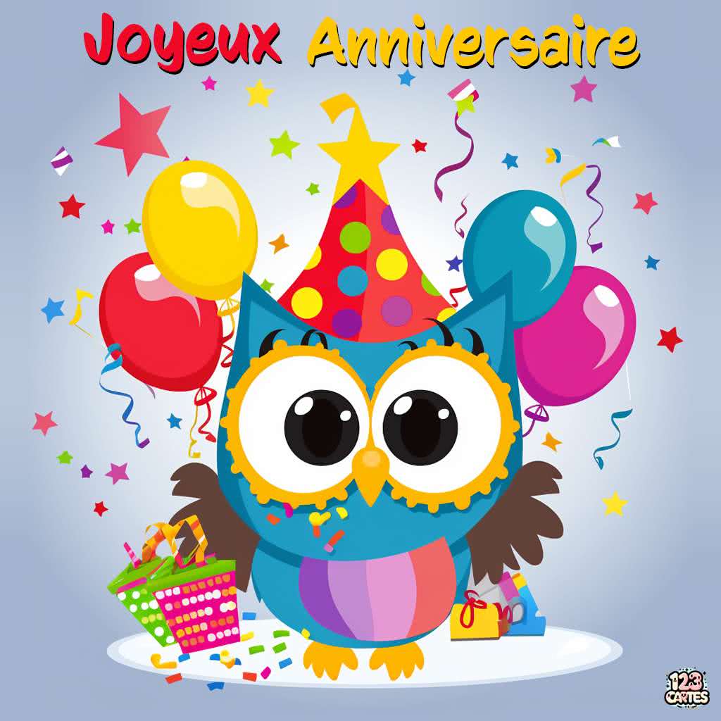 hibou en mode festif carte joyeux anniversaire