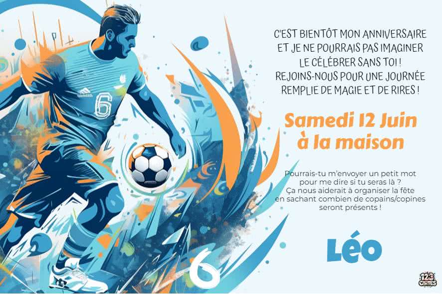 Joueur de foot invitation anniversaire