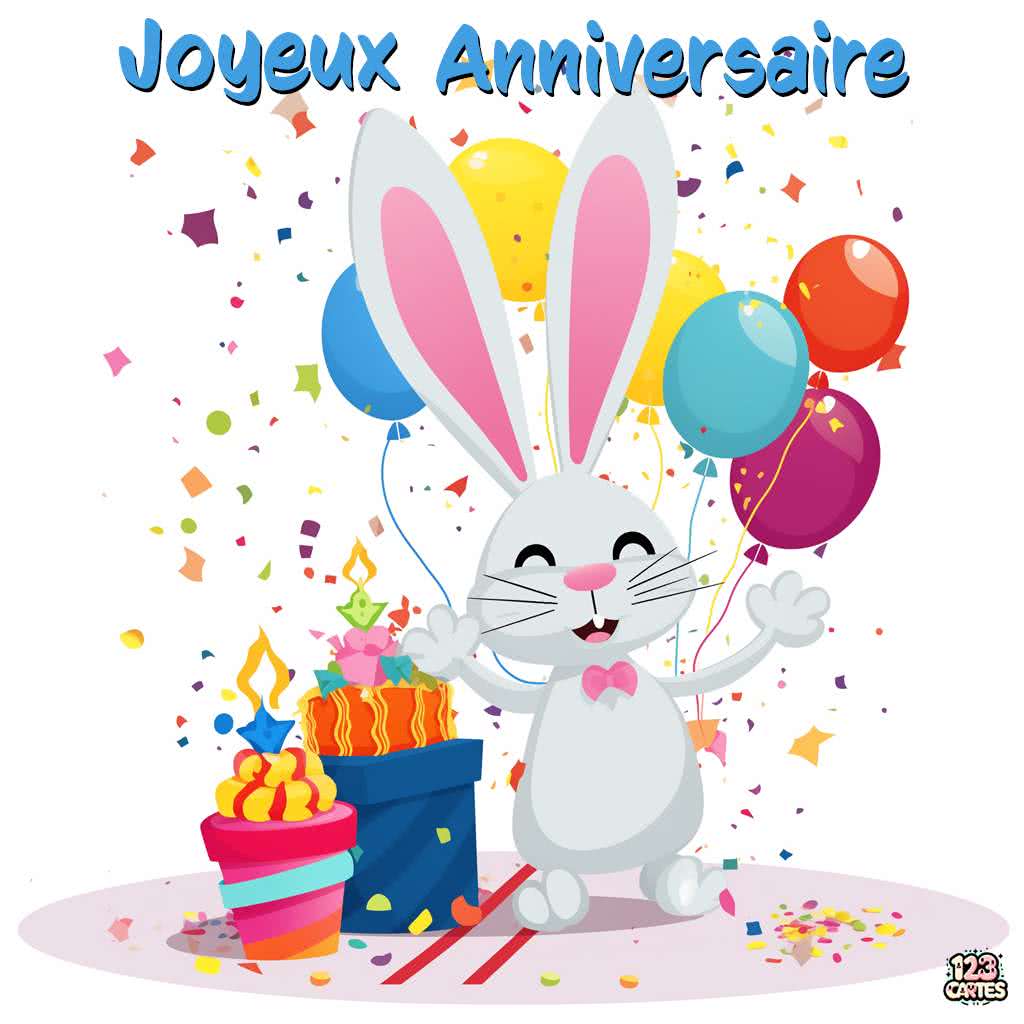 Le lapin à la fête carte joyeux anniversaire