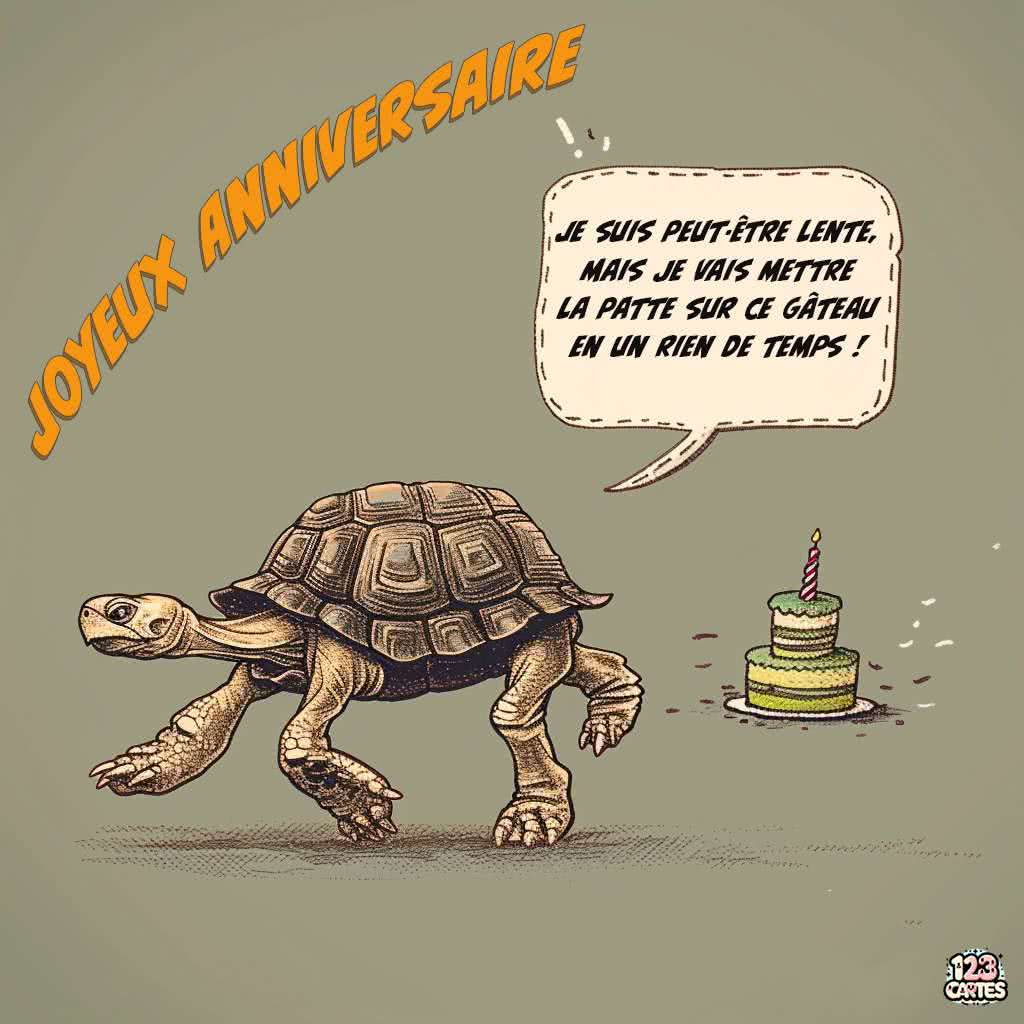 tortue Lente mais compétente carte joyeux anniversaire humour