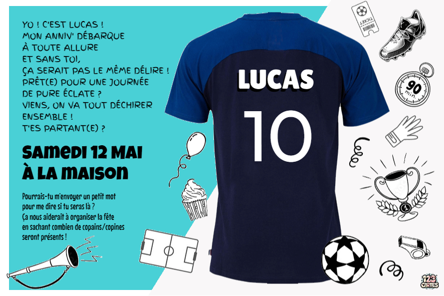 Maillot football invitation anniversaire