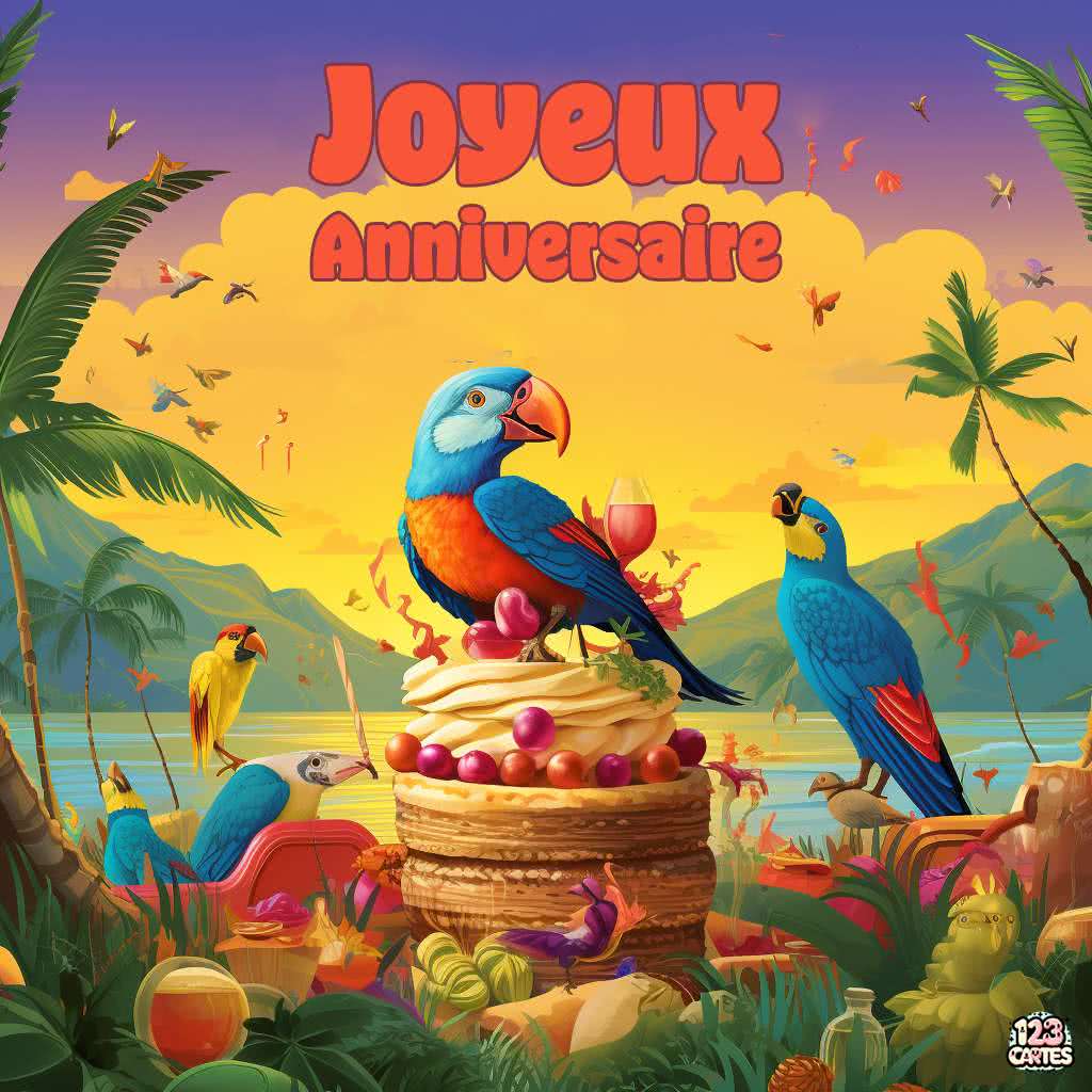 Oiseaux exotiques carte joyeux anniversaire