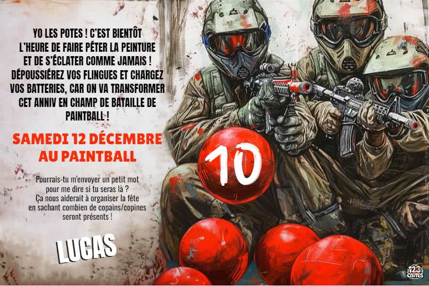 invitation anniversaire paintball