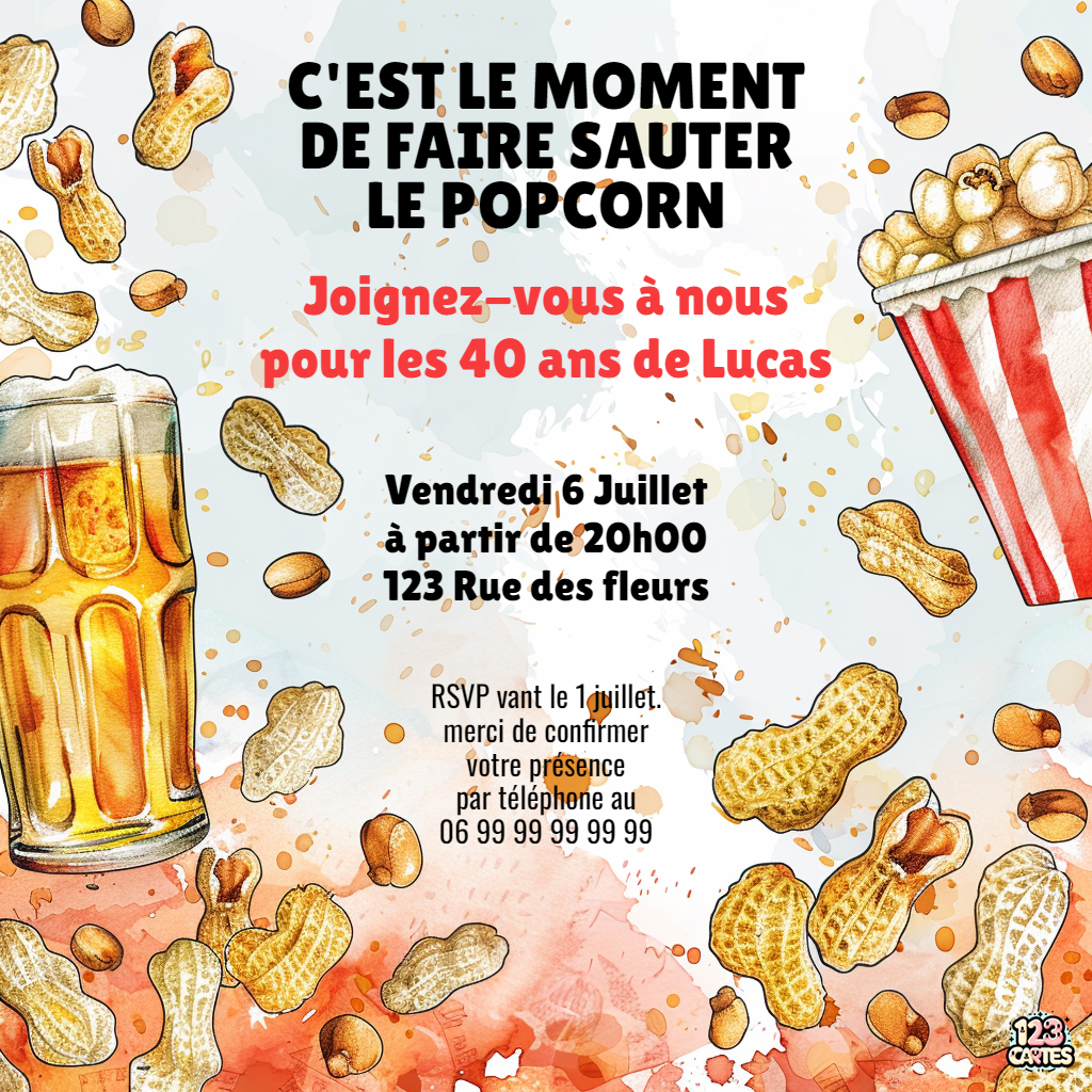 C'est le moment de faire sauter le popcorn invitation anniversaire