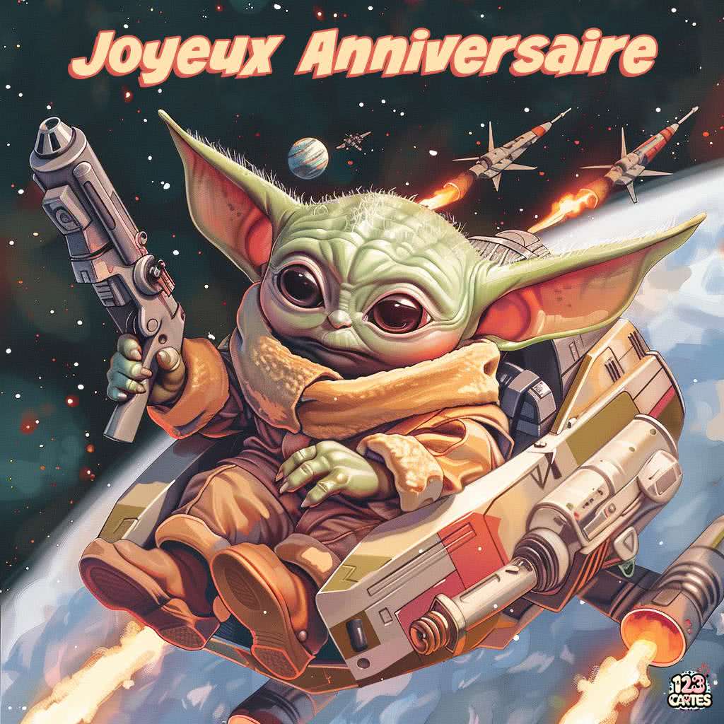 Yoda décolle dans la stratosphère carte joyeux anniversaire