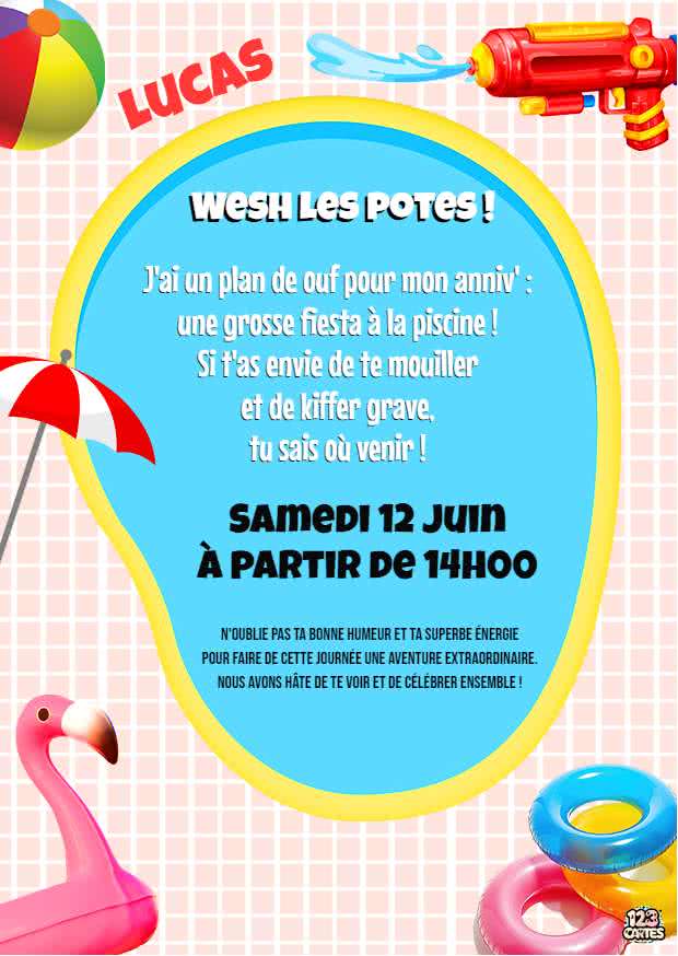 Fiesta à la piscine invitation anniversaire