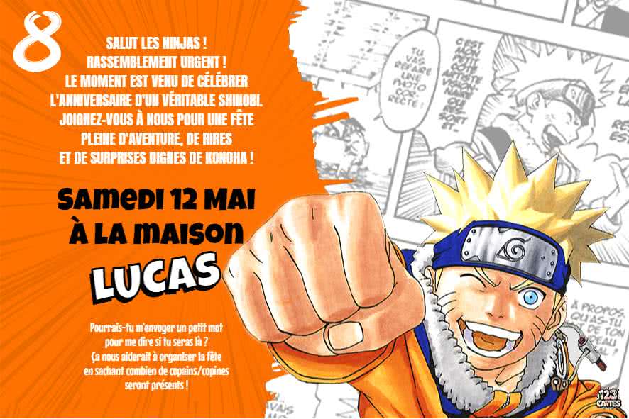 Naruto manga invitation anniversaire