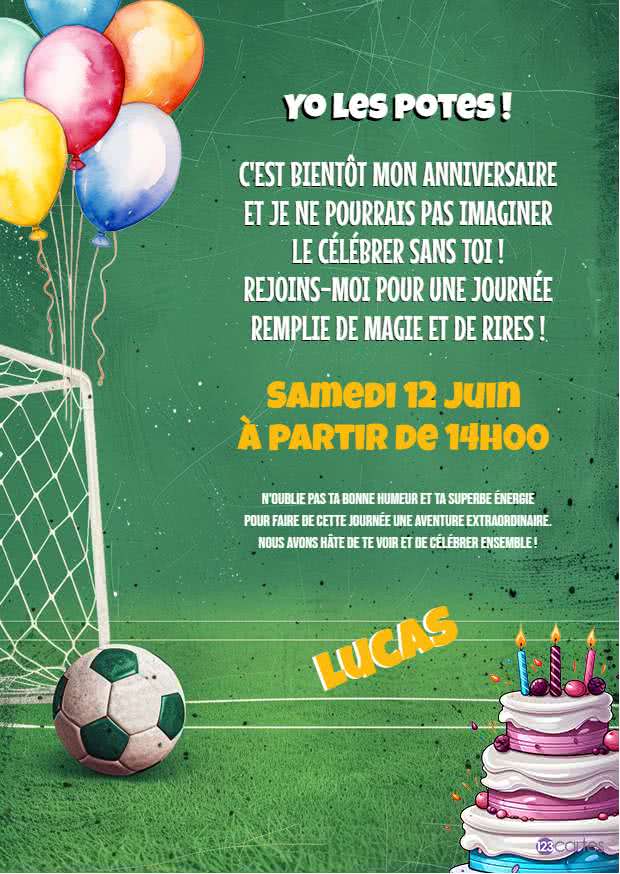 Passion footballistique invitation anniversaire