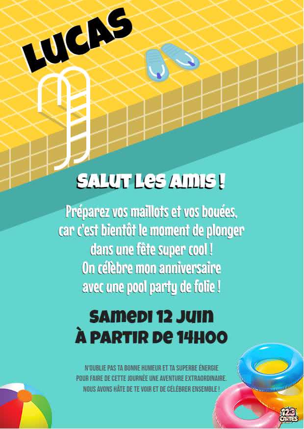 préparez vos maillots invitation anniversaire piscine