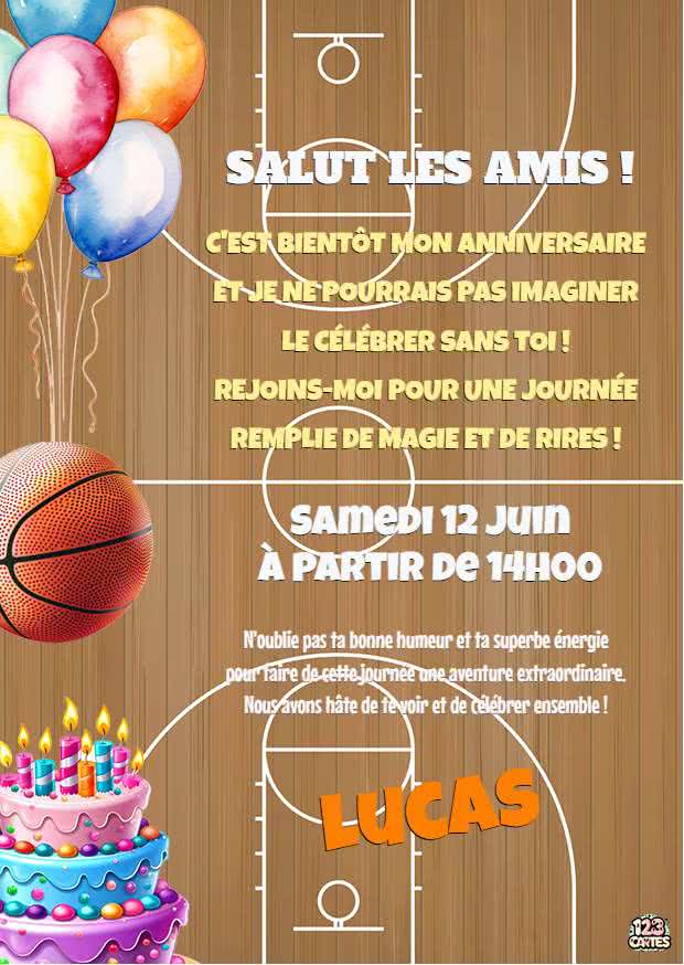 terrain basketball invitation anniversaire