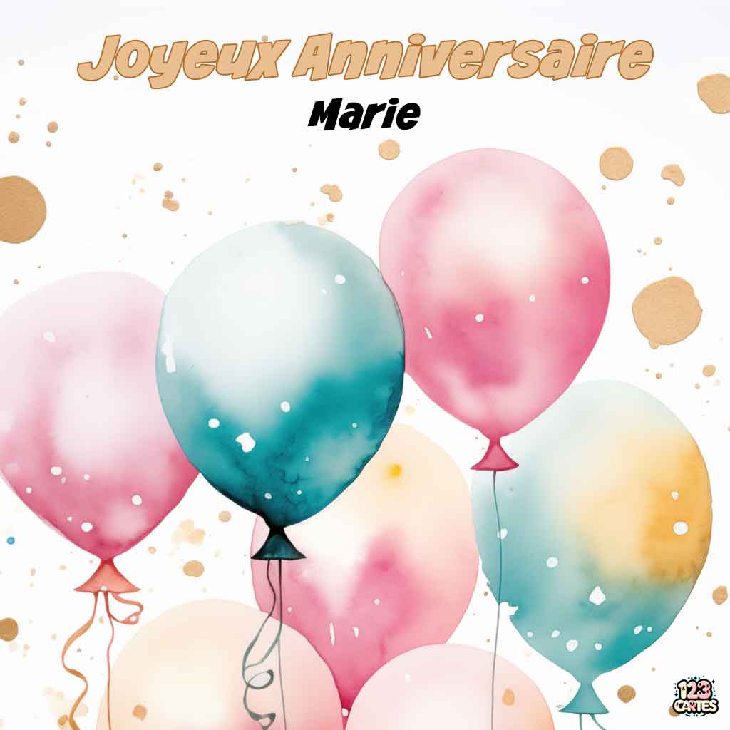 Ballons en aquarelle aux couleurs pastel avec texte "Joyeux Anniversaire Marie"