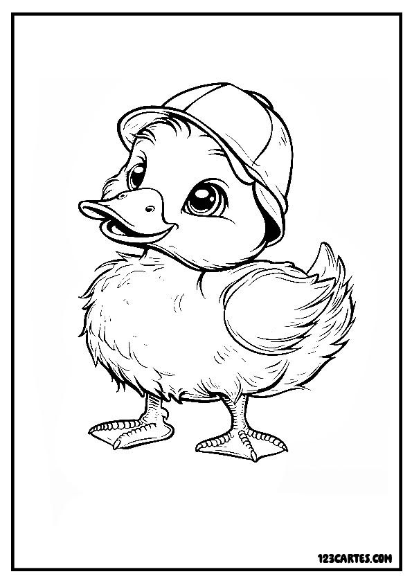 Coloriage caneton avec casquette, personnage rigolo