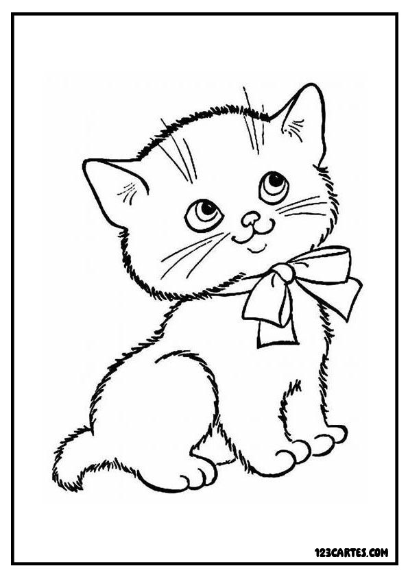 Coloriage chat au ruban, accessoire mignon à colorier