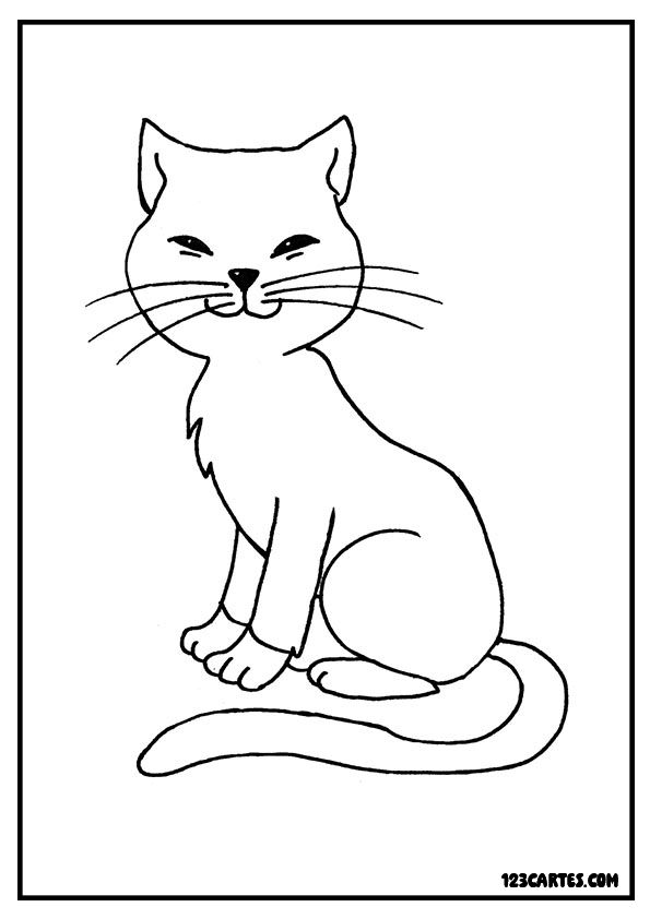 Coloriage chat assis sage, calme félin