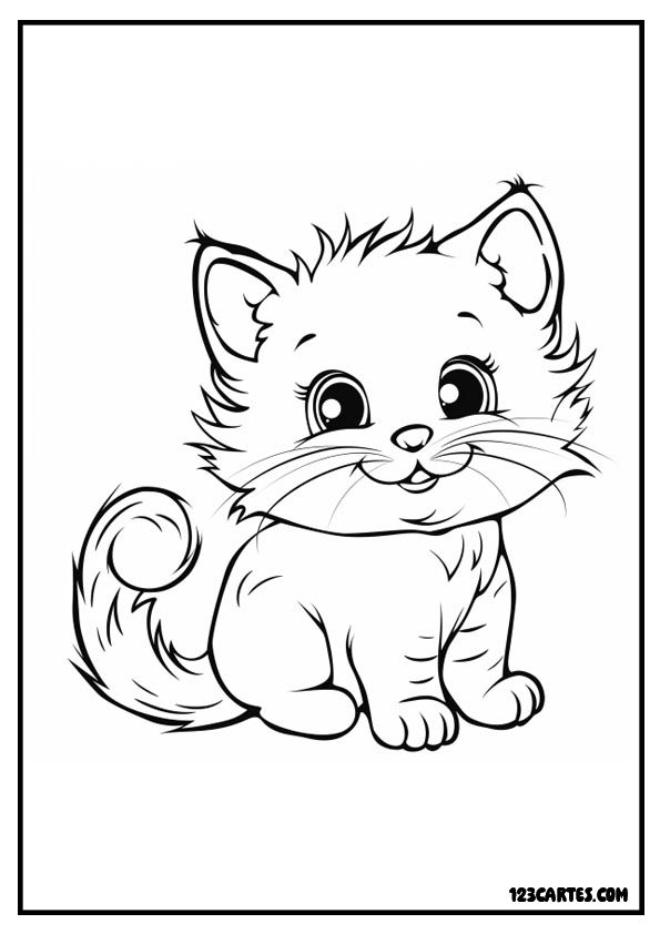 Coloriage chaton pelucheux, texture douce à reproduire